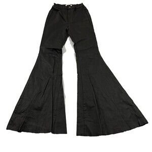 VIbrant Jeans Women Black Faux Leather Bootcut Flared Bell Bottom Boho Sz 25